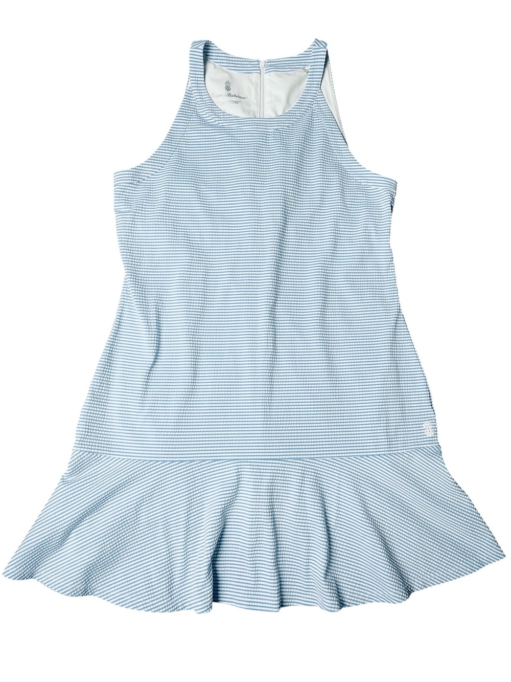 Tommy Bahama IslandZone Seersucker Active Dress Blue White Stripe Size M